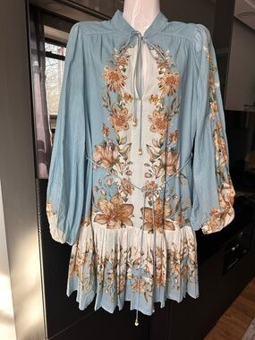 Camila Coelho Light Blue Floral Mini Dress
